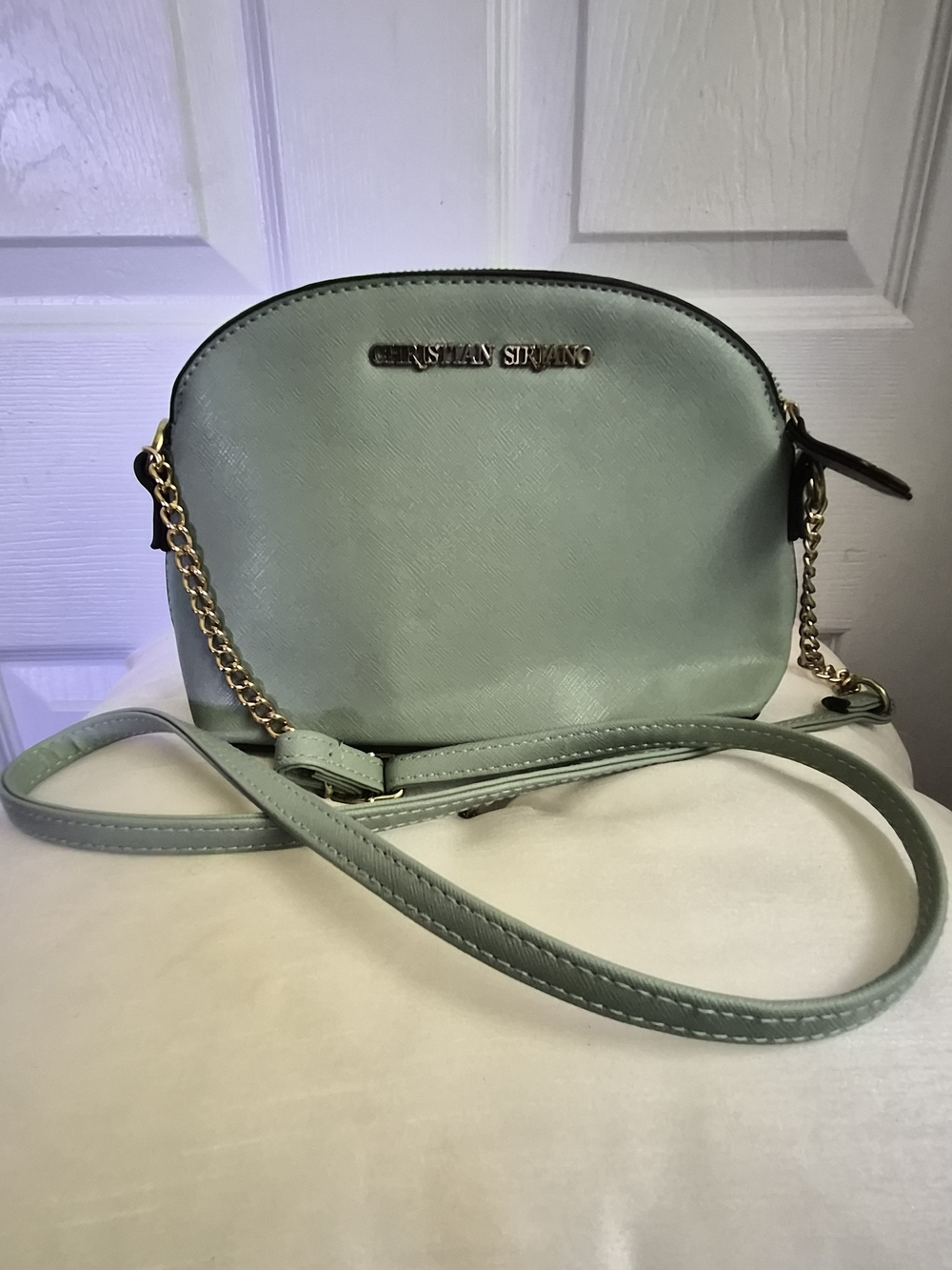 Christian Siriano Mint Green Dome Crossbody with Gold Hardware